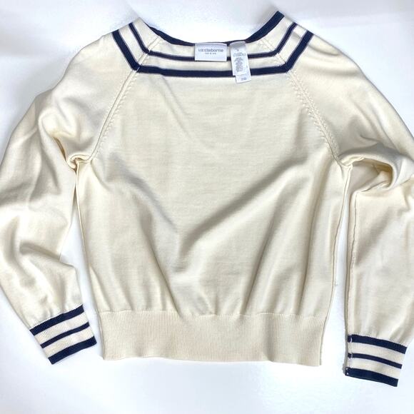 Liz Claiborne Liz Co Pullover Sweater Wmns M Hvy Knit Square Raglan Nautical Vtg - Picture 9 of 12